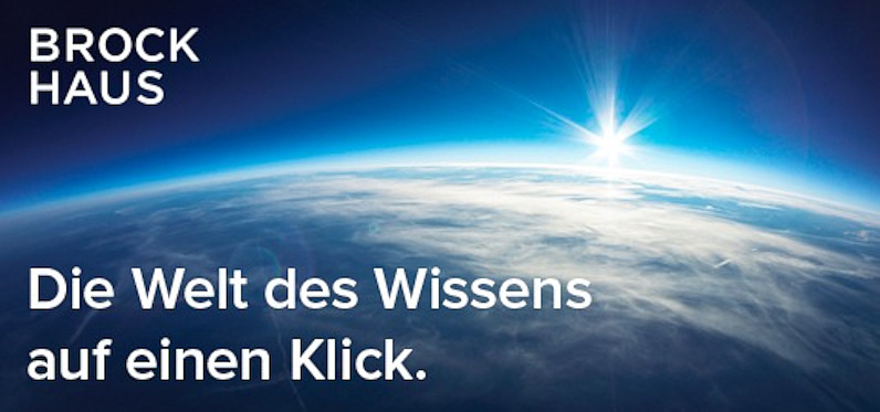 Brockhaus Digital Erdkugel, Sonne am Horizont, Text Die Welt des Wissens auf einen Klick